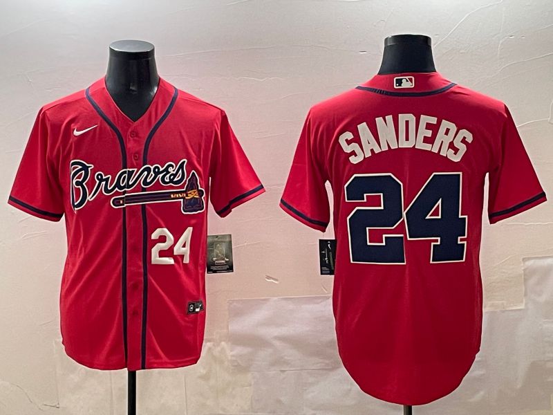 Men Atlanta Braves #24 Sanders Red Game 2025 Nike MLB Jersey style 2
